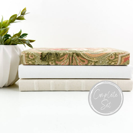 Shelf Decor, Living Room Decorative Books, Fabric Covered Books, Shelf Decor, Coffee Table Decor