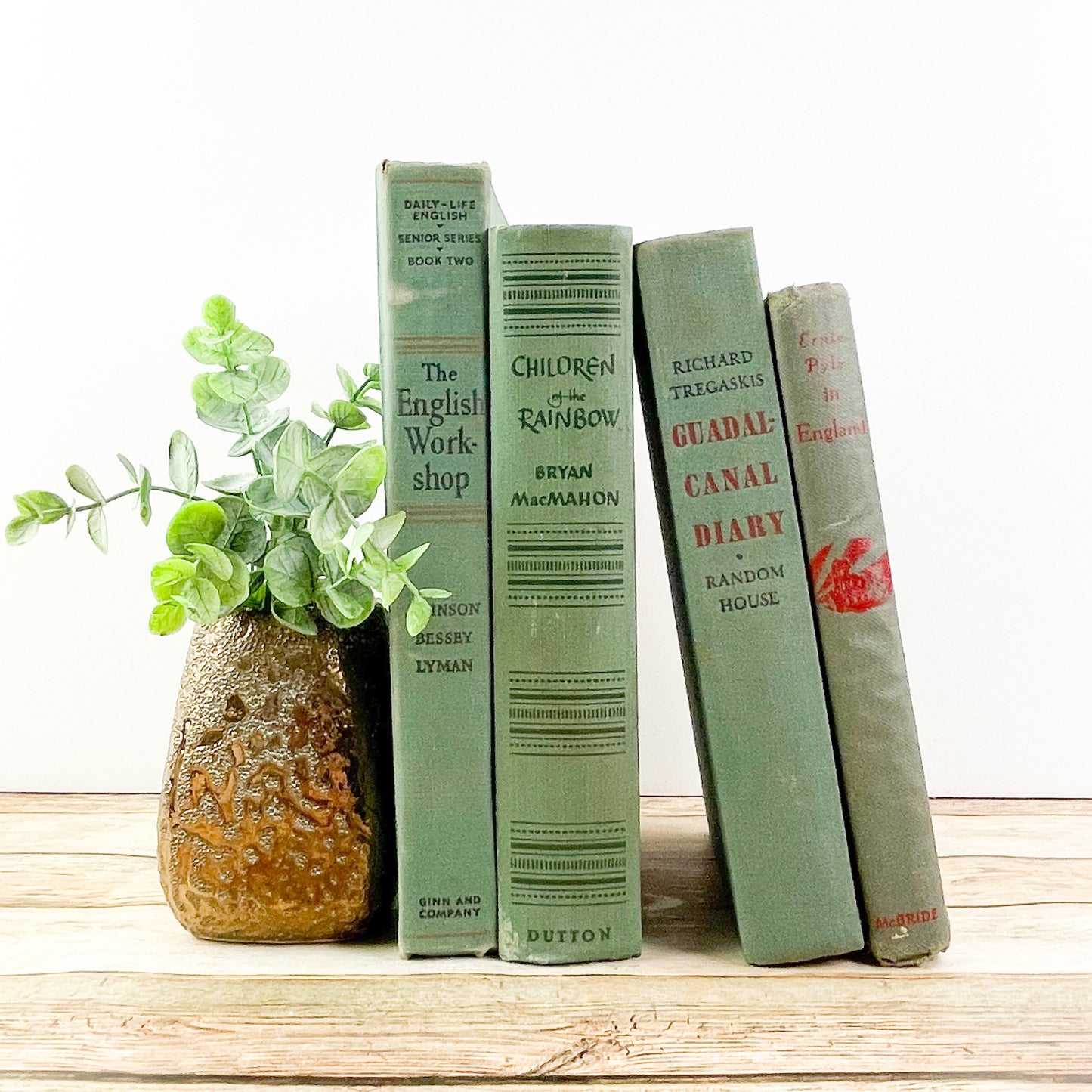 Vintage Red and Green Bookshelf Accents