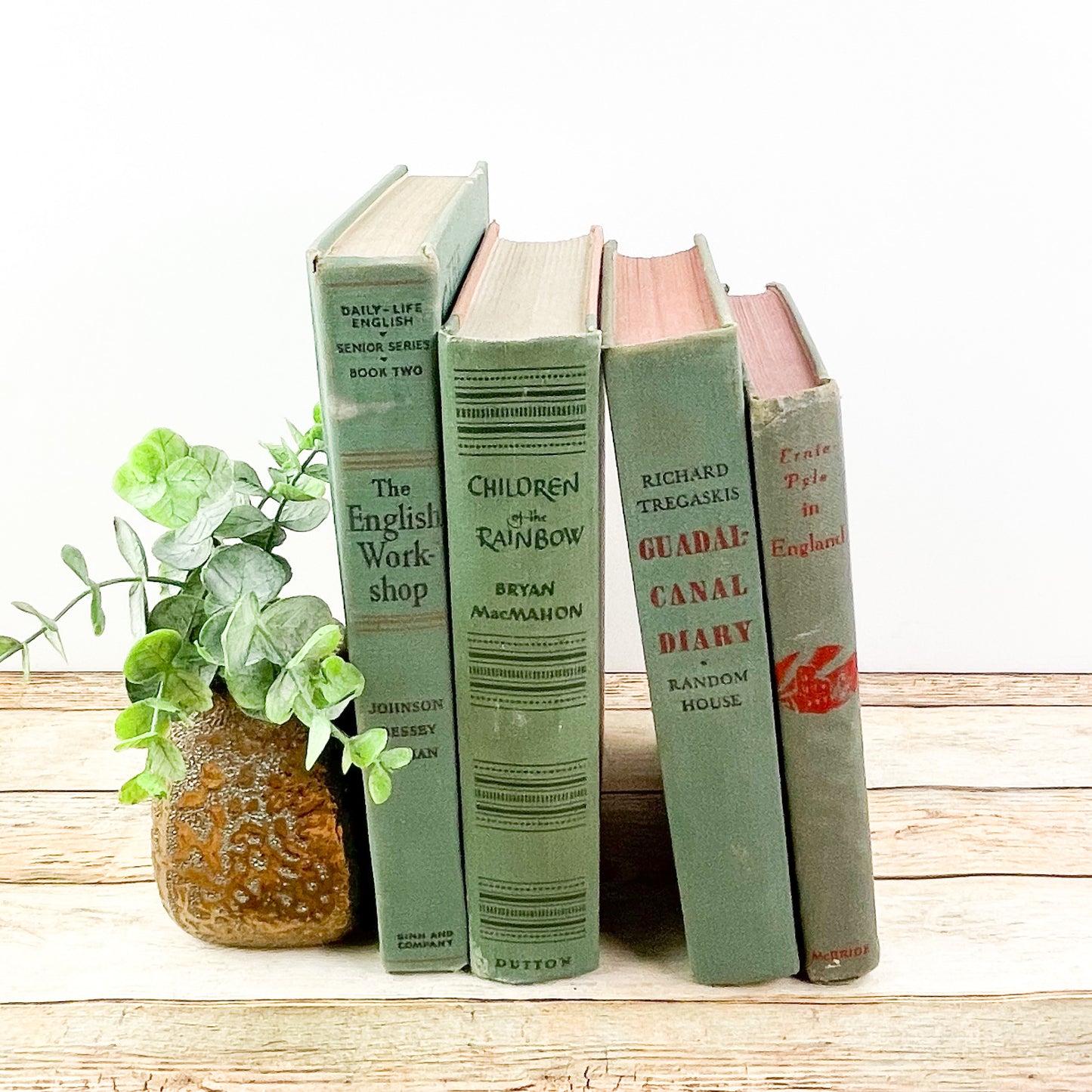 Vintage Red and Green Bookshelf Accents