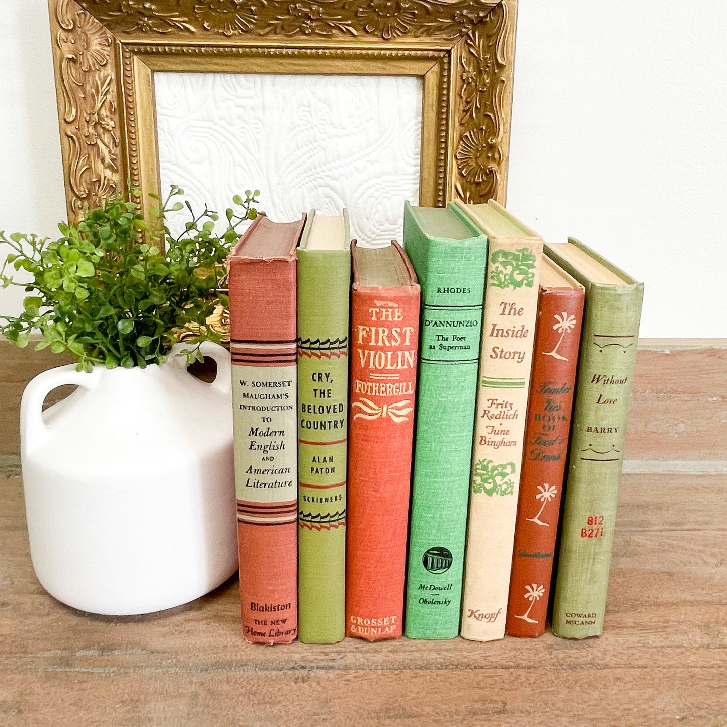 Vintage Green and Red Books for Shelf Decor