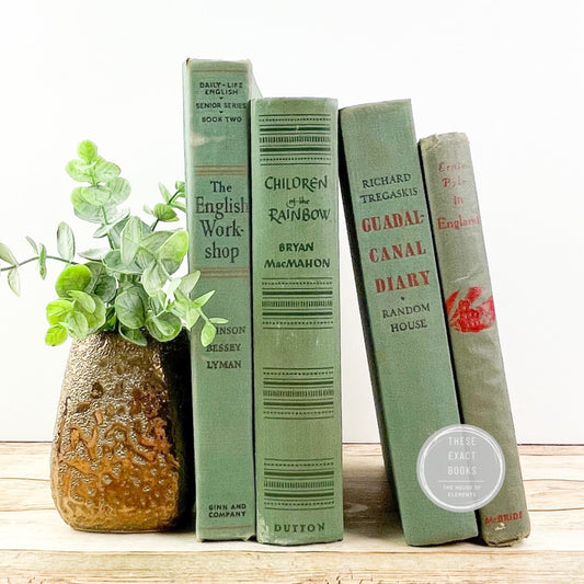 Vintage Red and Green Bookshelf Accents