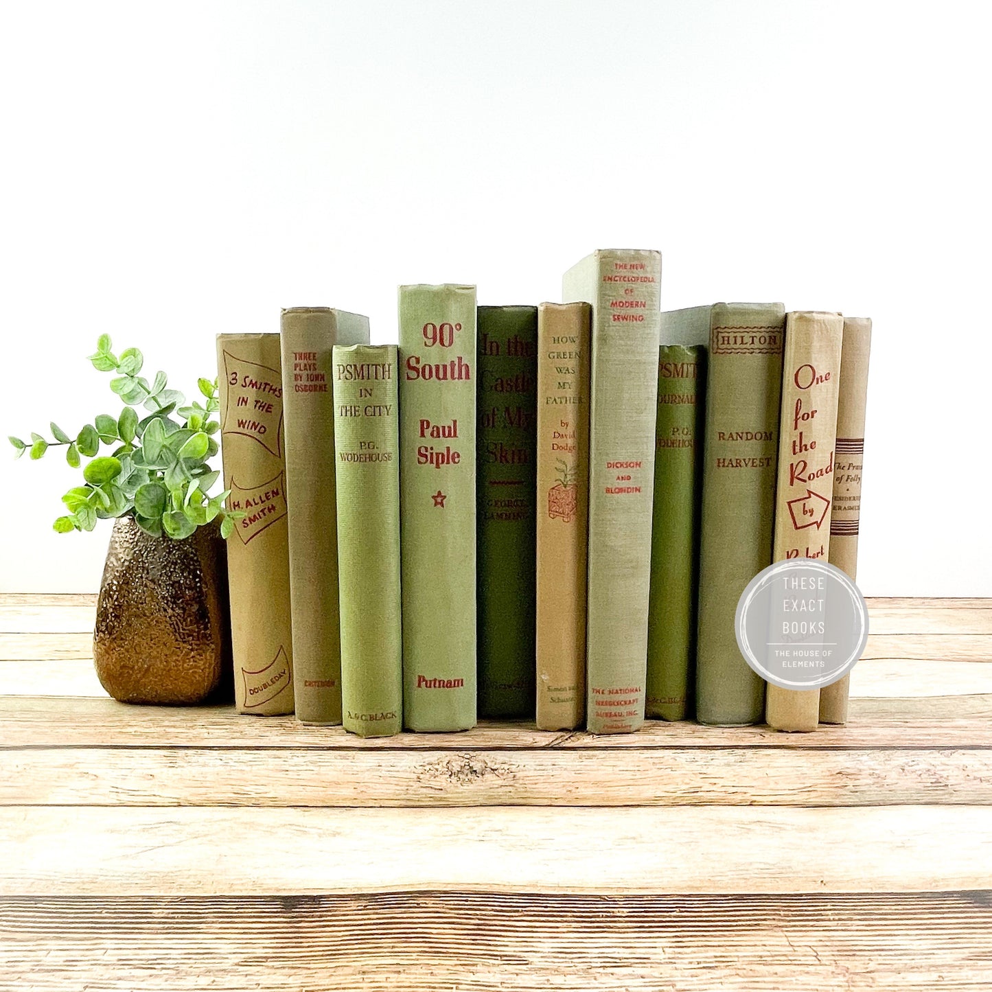 Red, Green and Gray Books for Shelf Decor