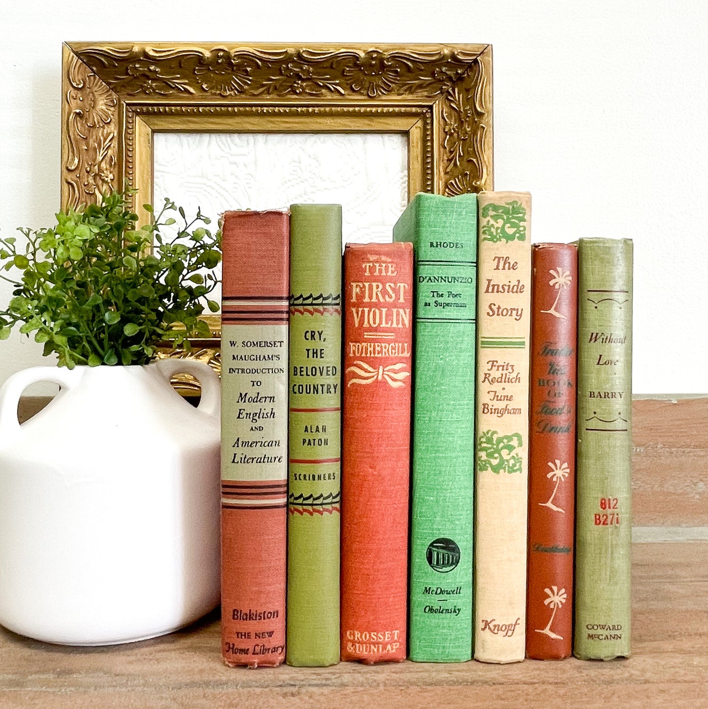 Vintage Green and Red Books for Shelf Decor