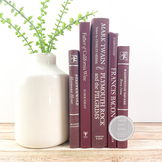 Burgundy Book Set for Shelf Decor