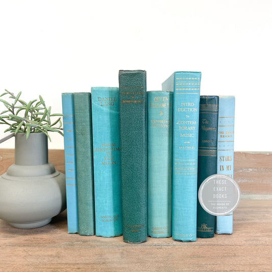 Blue Green Book Set for Shelf Decor